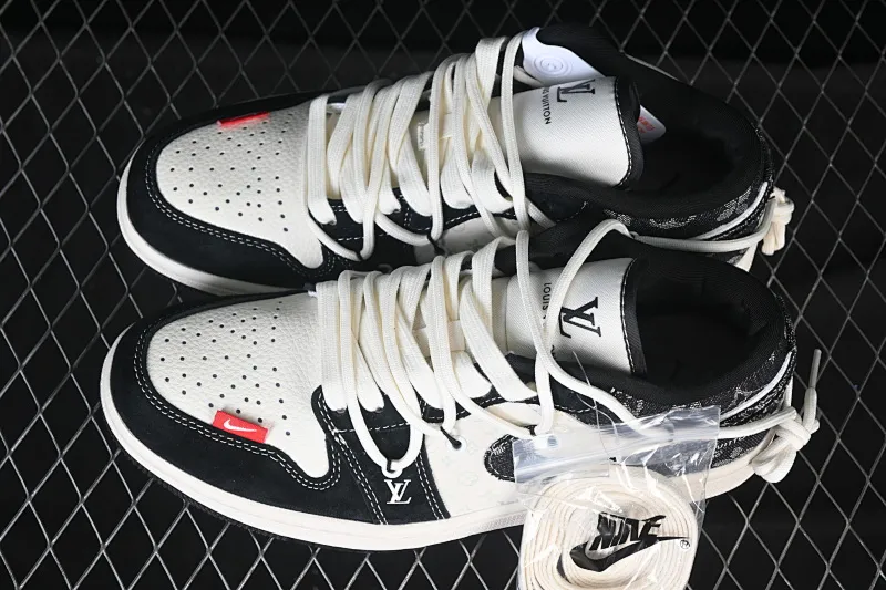 All categories Air Jordan Jordan series basketball shoes Air Jordan 1 Low High-end customized low-top sneakers Air Jordan 1 Low AJ1 Joe 1 LV joint black toe drawstring High-end customized low-top retro basketball shoes YX5066-383